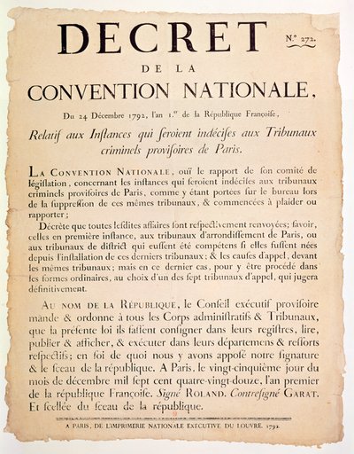 Decree of the National Convention, 24th December 1792 by French School